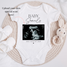 Load image into Gallery viewer, Ultrasound scan custom personalized baby grow baby pregnancy announcement onesie