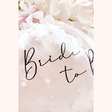 Load image into Gallery viewer, Personalised satin drawstring bride wedding bag with pearls