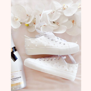 custom text half pearl bride wedding shoes sneakers 