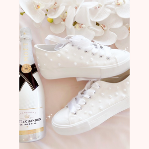 custom text half pearl bride wedding shoes sneakers 