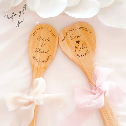 custom wooden engraved baking kitchen spoons wedding bridal shower gift