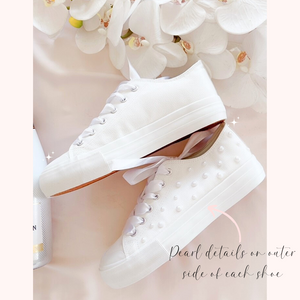 custom text half pearl bride wedding shoes sneakers 