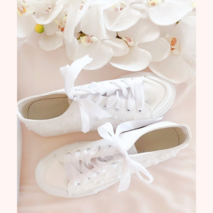 custom text half pearl bride wedding shoes sneakers 