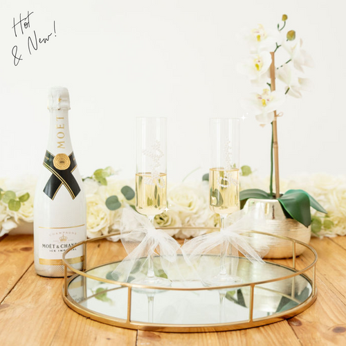 Pearl Custom text Personalised Champagne flute glasses