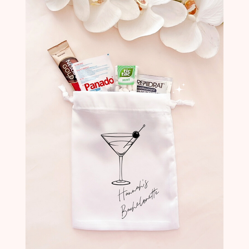 personalised satin hangover recovery kit bags wedding party favors