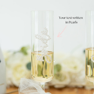 Pearl Custom text Personalised Champagne flute glasses