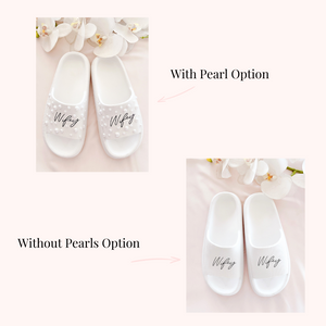 custom text slide slip on shoes with optional pearls