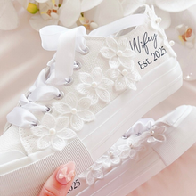 Load image into Gallery viewer, personalized floral sneakers custom wedding and special occasion shoes