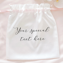 Load image into Gallery viewer, Personalised satin drawstring bride wedding bag with pearls