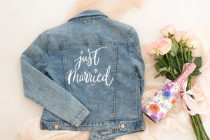Customised denim jacket, Just Married bridal jacket