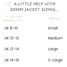Load image into Gallery viewer, Size guide custom denim jacket